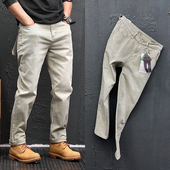 水洗裤 美式 男直筒阿美咔叽休闲长裤 复古重磅烟灰色牛仔裤 子 经典