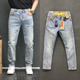 夏季 新款 潮牌弹力修身 美式 子男士 男款 直筒休闲长裤 百搭 复古牛仔裤