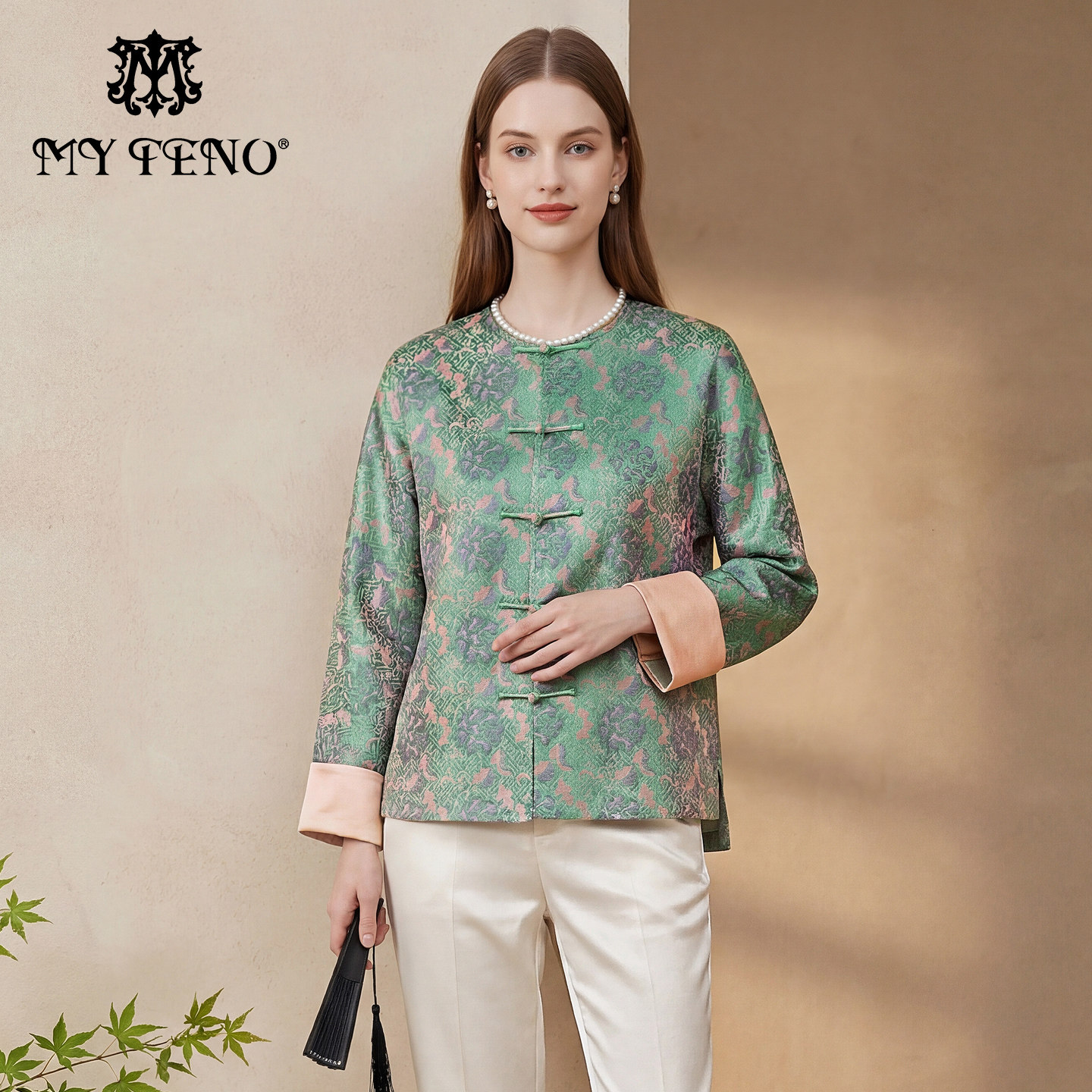 马天奴2025秋冬新款新中式绿色国风提花圆领短款外套气质百搭女装,女装/女士精品,短外套,淘宝优惠券,粉丝福利购,淘宝优惠卷