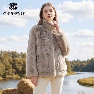 马天奴女新款 贵气 灰色立领狐狸毛皮外套兔毛皮草廓形保暖外套时尚
