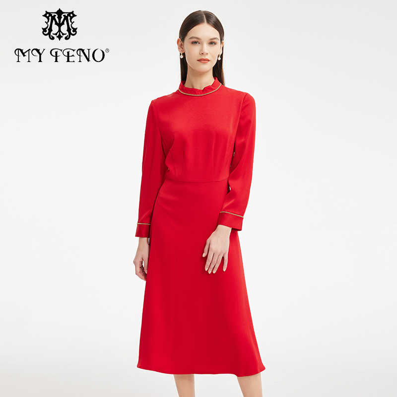 马天奴红色三醋酸连衣裙