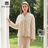 马天奴2025新款 国风新中式 奶白立体刺绣桑蚕丝服外套水貂毛气质女