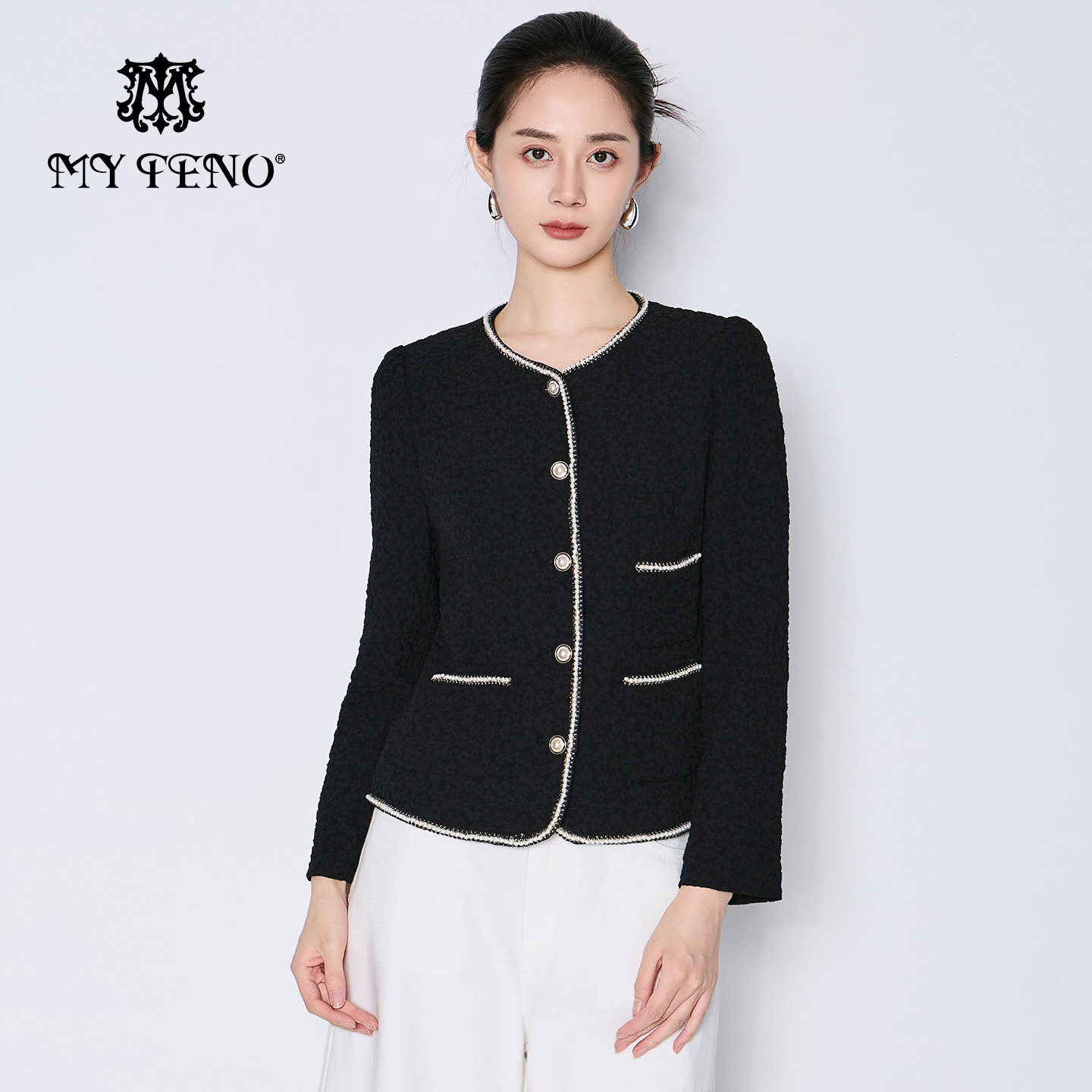 马天奴2025新款小香风圆领单排扣短款外套气质法式优雅时尚百搭女,女装/女士精品,短外套,淘宝优惠券,粉丝福利购,淘宝优惠卷