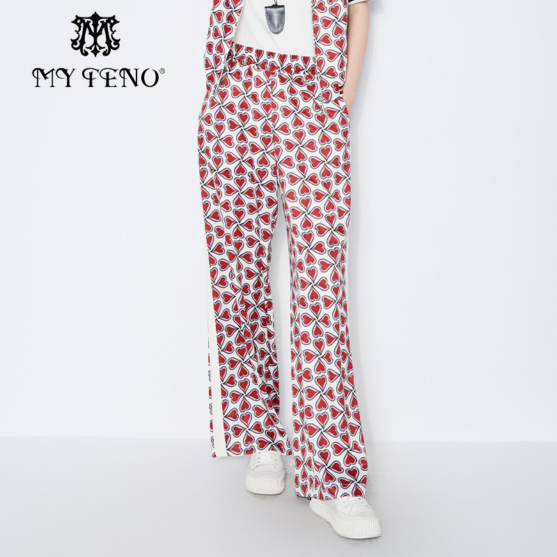 马天奴粉色印花直筒宽松休闲裤