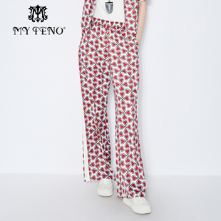 子宽松直筒长裤 专柜正品 粉色印花松紧腰休闲裤 新款 马天奴2025夏季