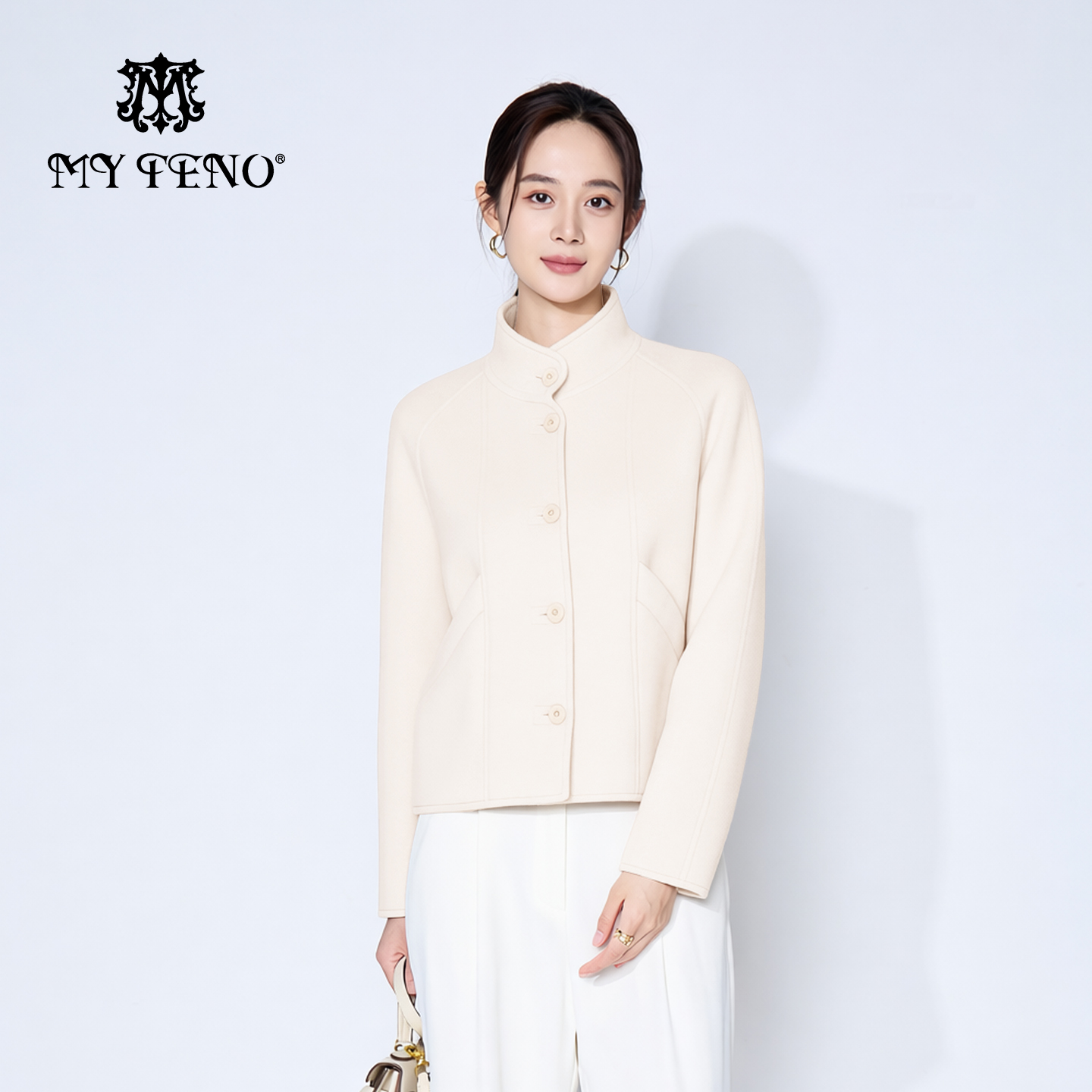 马天奴立领羊毛混羊驼毛呢大衣