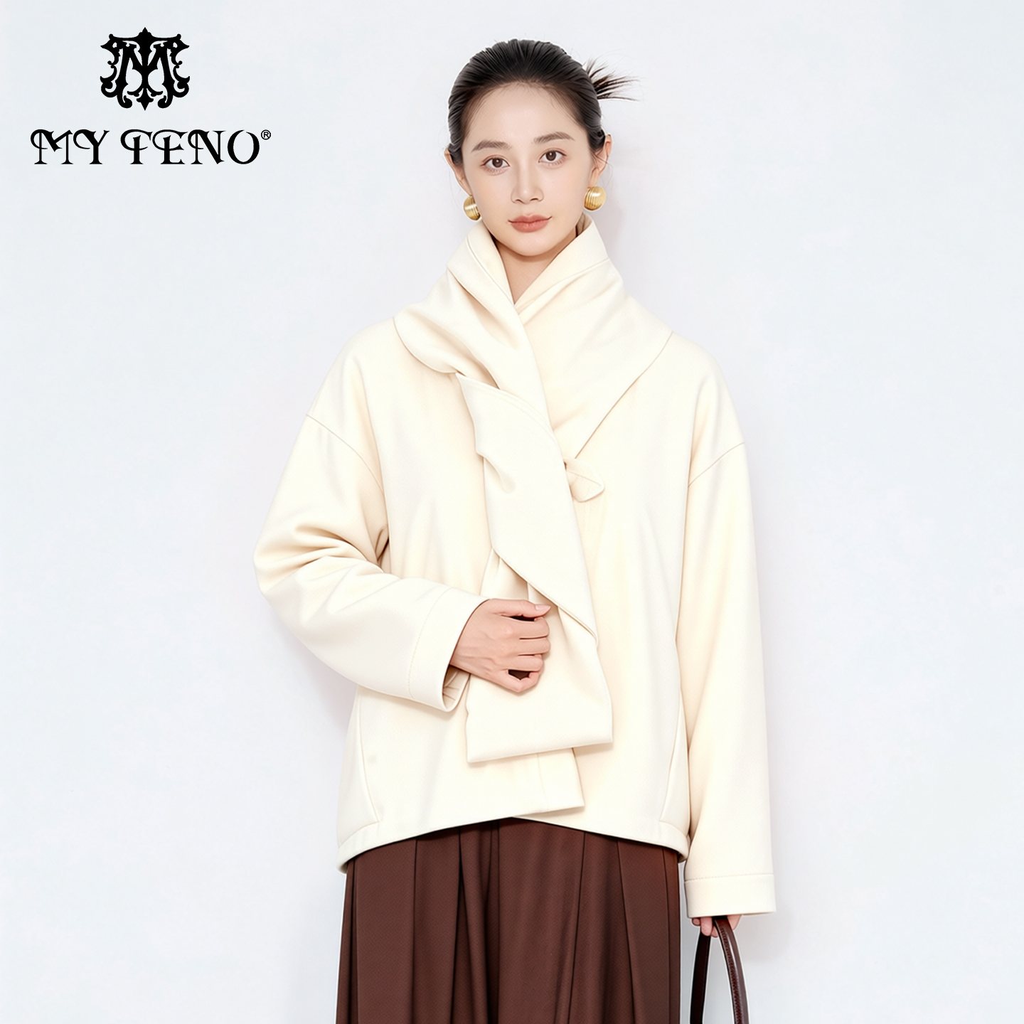 马天奴钰白色宽松白鹅绒羽绒服