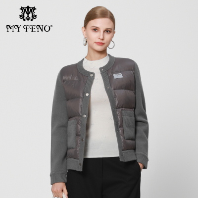 马天奴灰色短款针织拼接羽绒服