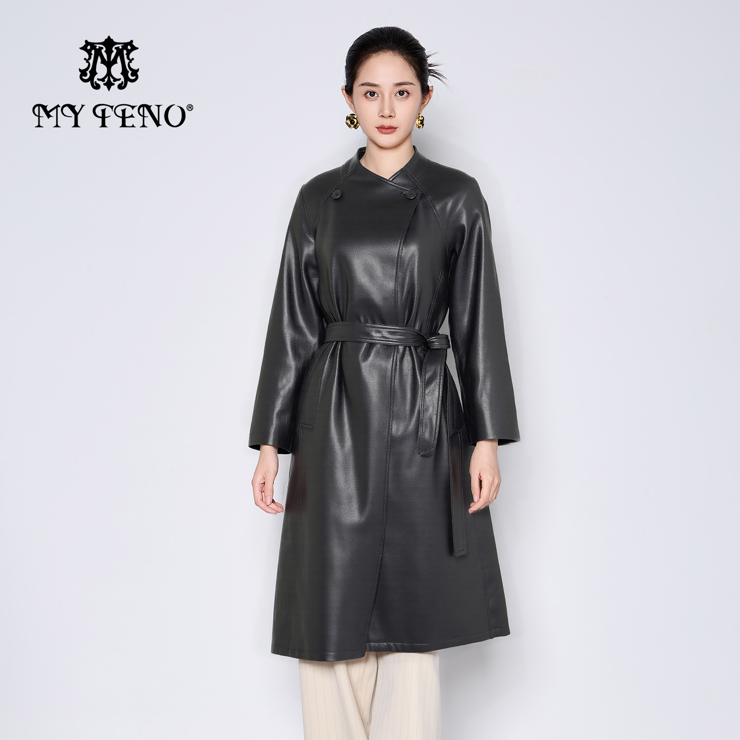 马天奴长款羊皮革皮大衣外套