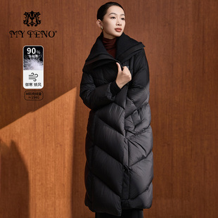 百搭休闲女 羽绒服保暖廓形外套时尚 马天奴2025新款 尊爵黑翻领长款