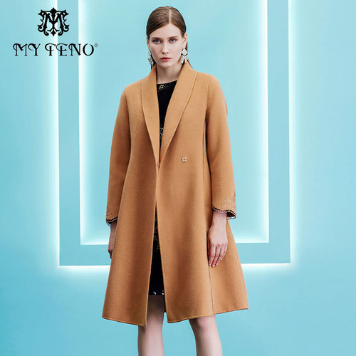 马天奴驼色中长款羊毛大衣