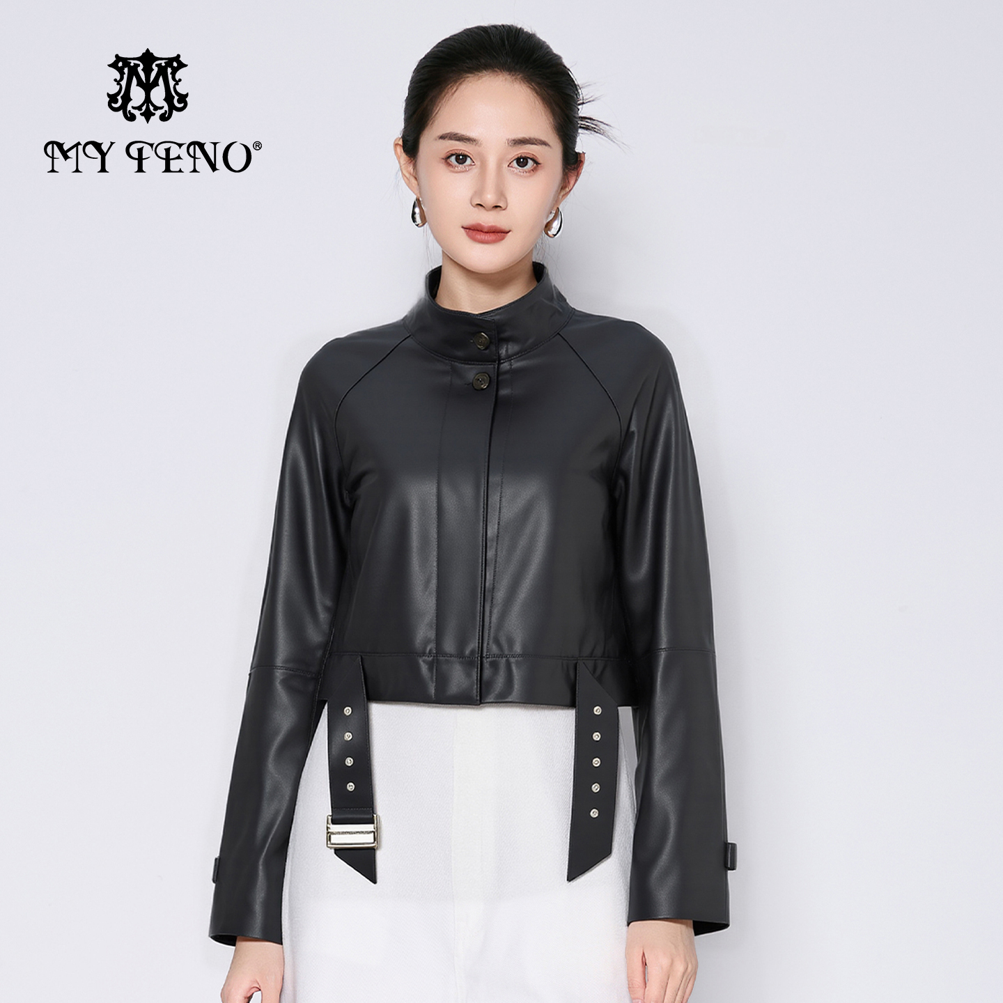 马天奴黑色立领短款绵羊皮外套