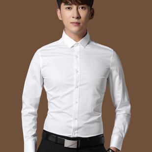 长袖 小领免烫正装 商务休闲正装 修身 结婚伴郎纯色衬衣 韩版 男白衬衫
