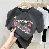 上衣女半袖 欧洲站纯棉蝴蝶正肩短袖 短款 2025新款 潮 t恤女欧货夏季