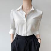 缎面白色衬衫 内搭打底通勤职业公务员教资面试上衣 女士春季