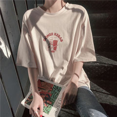 Apricot short sleeve T-shirt women's new summer 2021 Korean loose medium length western style half sleeve top women's fashion