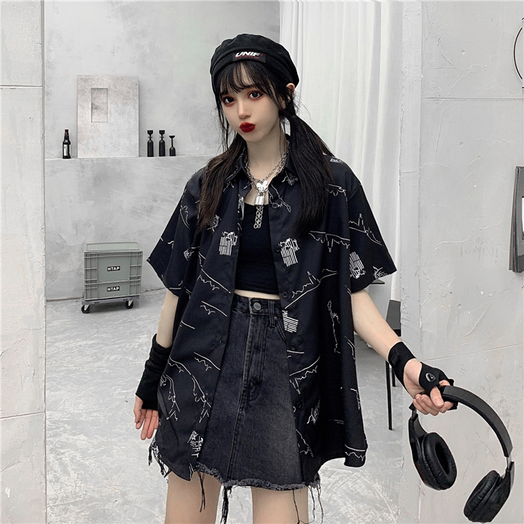 Official website: 2021 new summer Korean loose and lazy style short sleeve shirt for female students