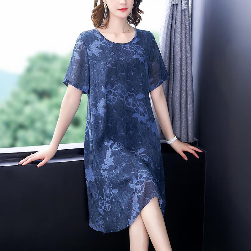 Your lady Chiffon Dress 2021 summer new noble broad lady middle aged and old mother Large Print Skirt