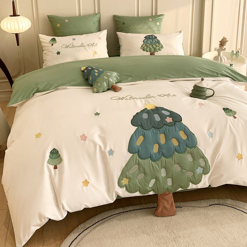 纯棉被套四件套长绒棉小树卡通
