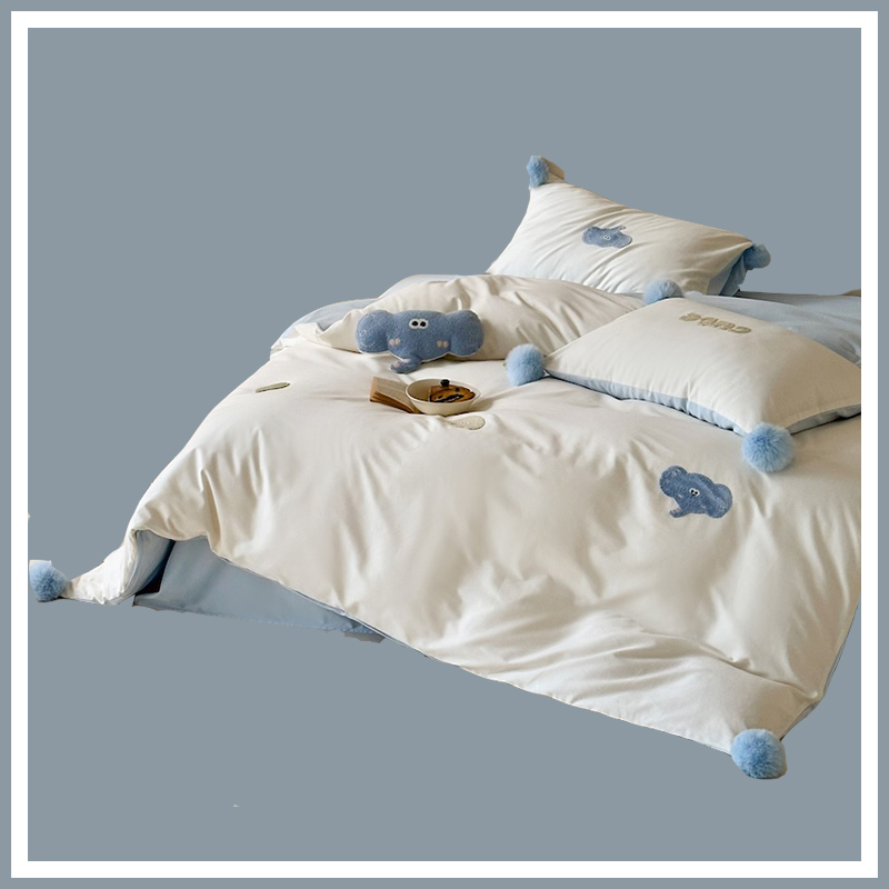 ins卡通小象刺绣100支秋冬厚实保暖纯棉磨毛四件套全棉床上用品