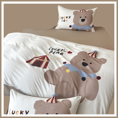 ins卡通小熊刺绣100支秋冬厚实保暖天丝棉磨毛四件套被套床上用品