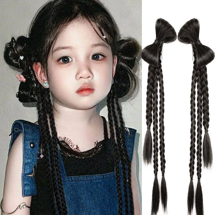 儿童假发辫子蝴蝶结发夹女童头饰新款麻花辫子小女孩编发发卡抓夹