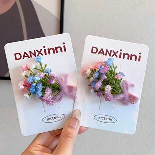 儿童田园仙气满天星仿真花束发夹刘亦菲同款 小花蝴蝶结对夹侧边夹