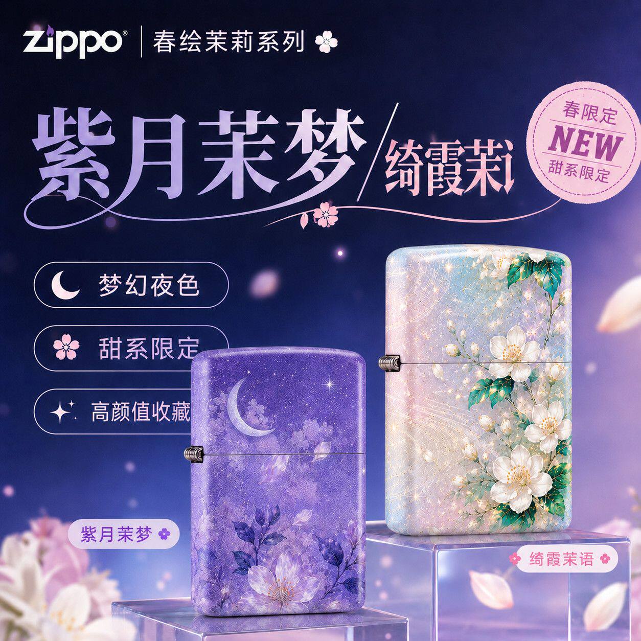 ZIPPO打火机正版个性彩印春绘茉莉防风煤油送男友女生日节日礼物