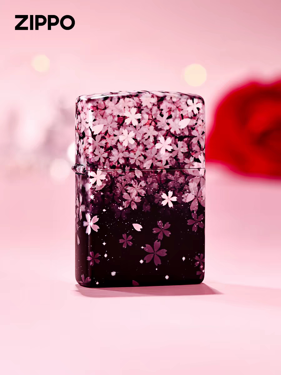 zippo打火机樱花粉夜光彩印正品防风煤油男士创意情人节男友礼物