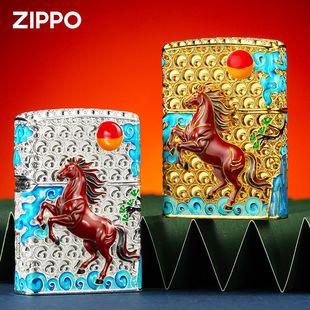zippo打火机正品套壳夜光鸿运珐琅生肖马防风煤油送男友节日礼物