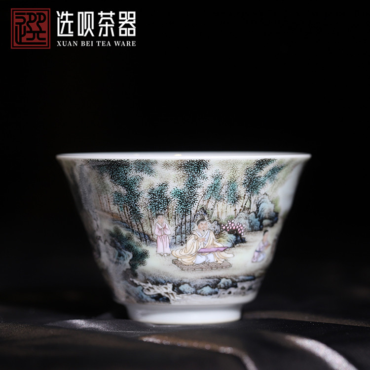 景德镇溢珍堂粉彩清风竹影竹节杯手绘茶杯全手工复古杯子陶瓷茶具