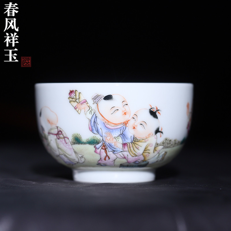 珍藏款春风祥玉粉彩婴戏五子缸杯
