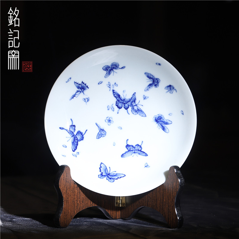 铭记柴窑青花蝶恋花壶承全手工盘