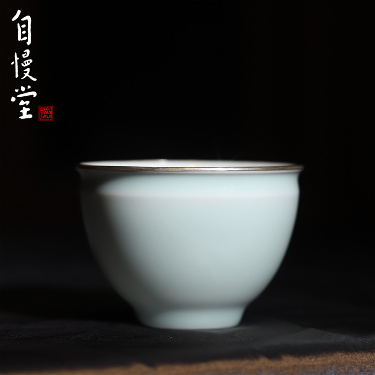 自慢堂瓷器包银汝窑不开片束腰杯