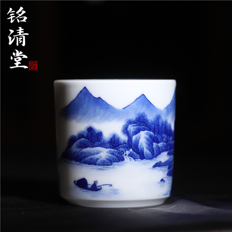 铭清堂于君窑仿清康熙山水直筒杯