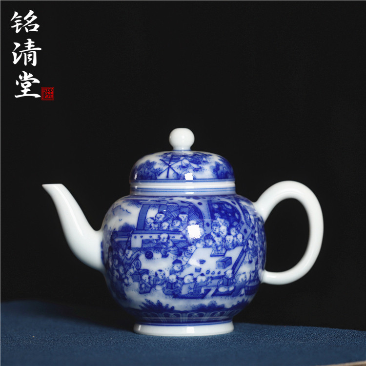 珍藏款铭清堂于君窑百子图宝瓶壶