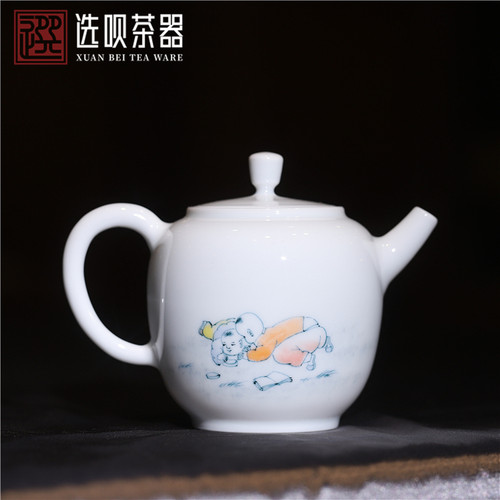 自慢堂拾金婴戏高风壶全手工茶壶