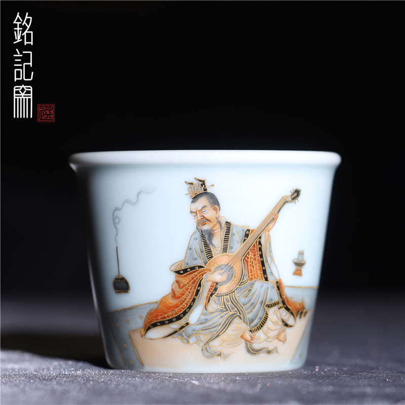 铭记柴窑手绘墨彩高山流水水缸杯