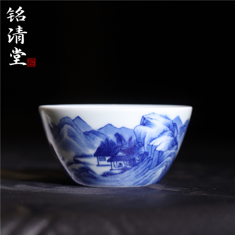 铭清堂青花康熙山水缸杯全手工杯