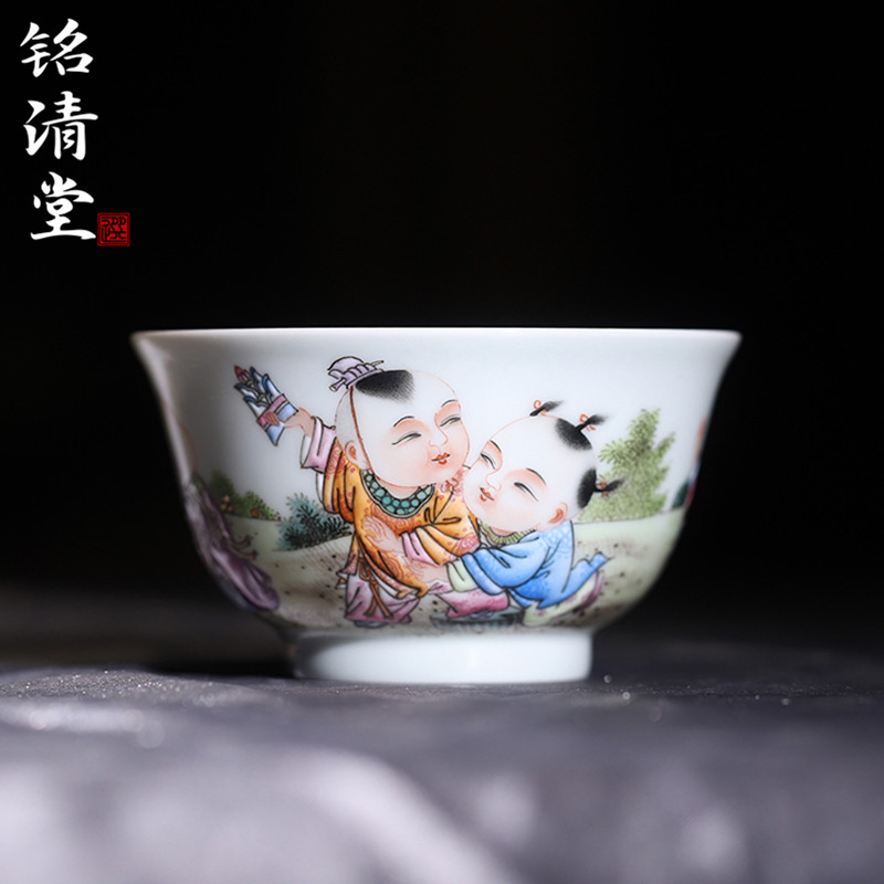铭清堂于君窑粉彩五子登科茶杯全手工杯子中式主人杯复古陶瓷茶具
