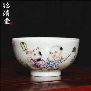 珍藏铭清堂于君窑粉彩五子婴戏茶杯全手工杯子复古主人杯陶瓷茶具