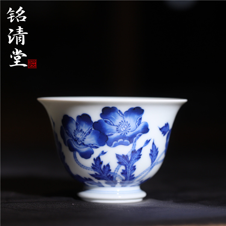 铭清堂于君仿明青花虞美人高足杯