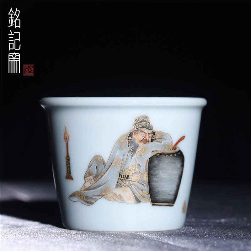 景德镇铭记窑墨彩太白醉酒杯全手工杯中式茶杯釉上彩复古陶瓷茶具