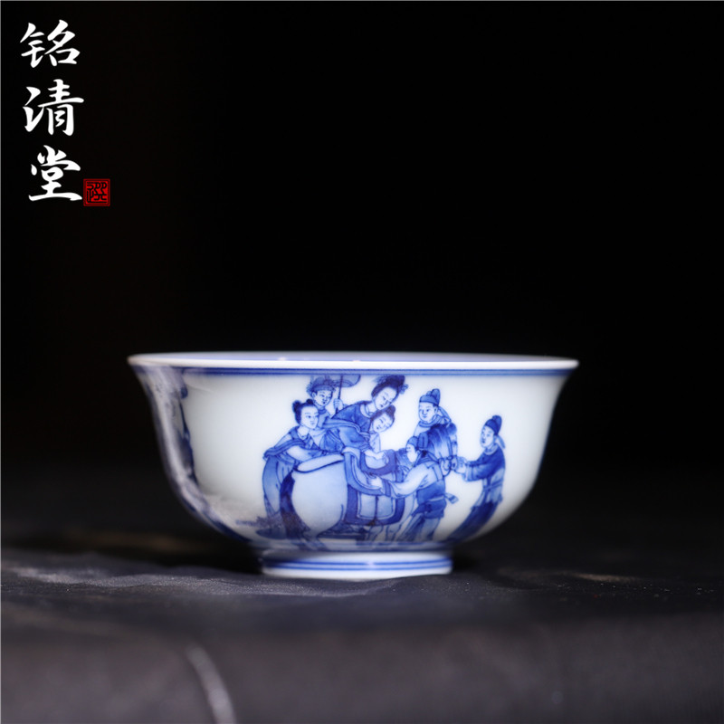 铭清堂于君青花贵妃上马图品茗杯