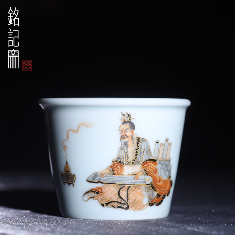 铭记窑墨彩抚琴图手绘水缸杯子