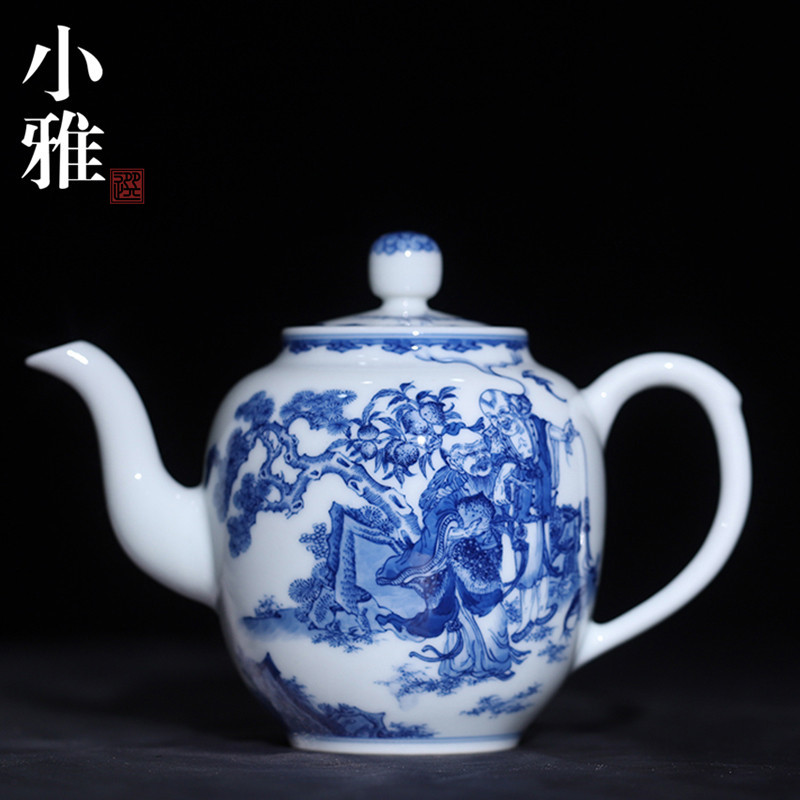 小雅阮定荣青花福寿康宁茶壶茶具