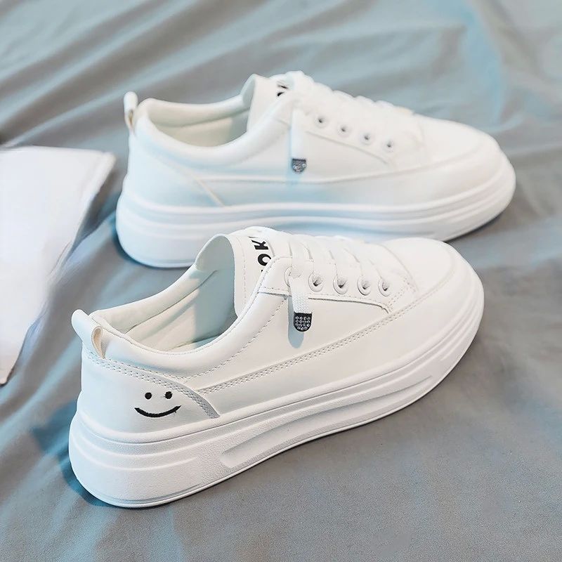 Spring Platform Sneakers Smiling Women White Thick Sole Shoe