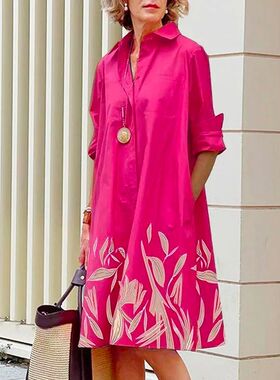 Blouses Women Summer 2024 Orange and Red Elegant Dress Print