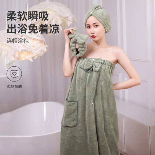 女非浴巾纯棉干发帽裹巾吸水速干