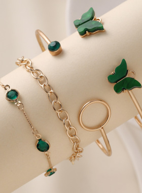 亚马逊新款多层手链套装女 欧美INS风高级感轻奢小众蝴蝶手镯手饰